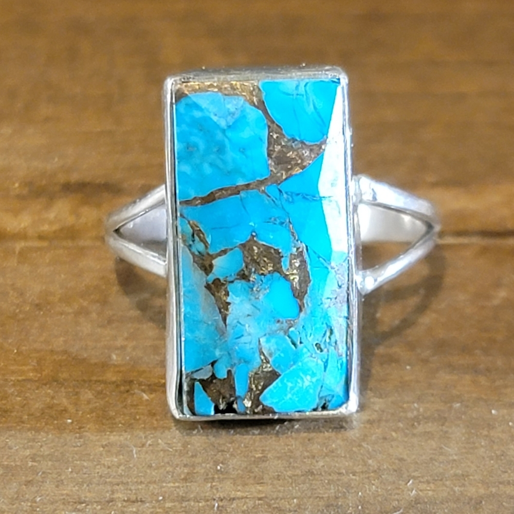 Native Copper Turquoise Gemstone Ring 8 Sterling Silver Boho Size Womens…